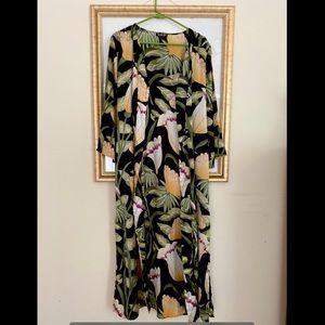 Floral Black Green and Orange Duster Kimono